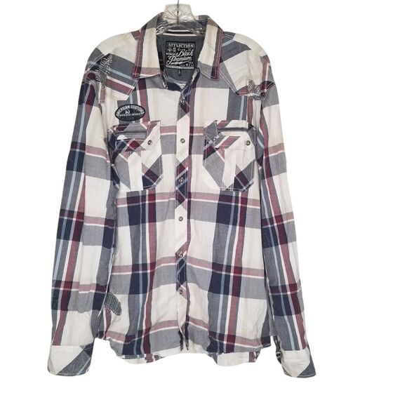 Affliction Shirt Men’s XL Black Premium Plaid Embroidered Button Up Live Fast - Picture 4 of 13